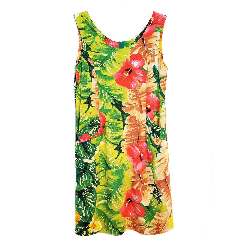 Jams World Vintage Florabunda Hibiscus Tropical Hawaiian Mini Shift Dress